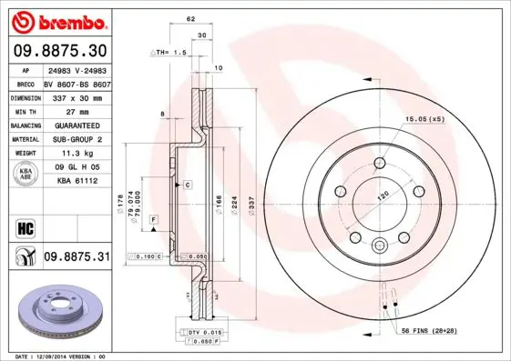 Handler.Part Brake disc BREMBO 09887531 1