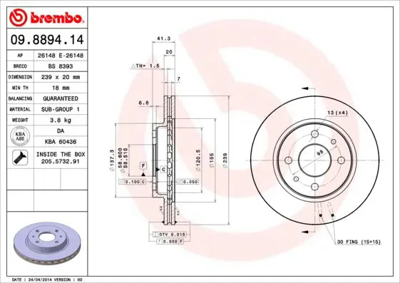 Handler.Part Brake disc BREMBO 09889414 1