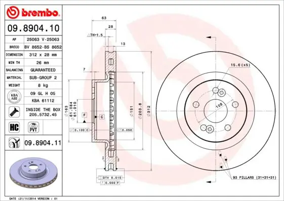 Handler.Part Brake disc BREMBO 09890411 1