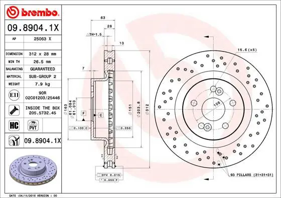 Handler.Part Brake disc BREMBO 0989041X 1