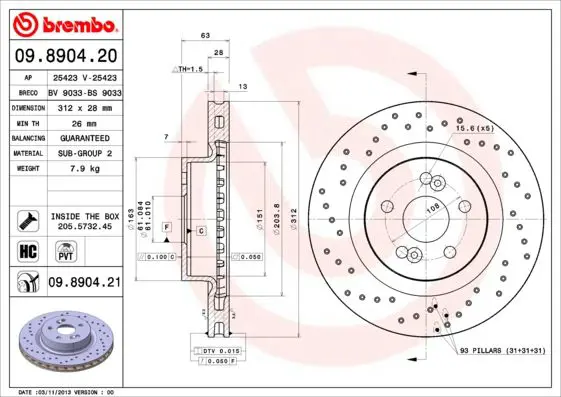 Handler.Part Brake disc BREMBO 09890421 1