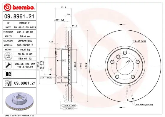 Handler.Part Brake disc BREMBO 09896121 1