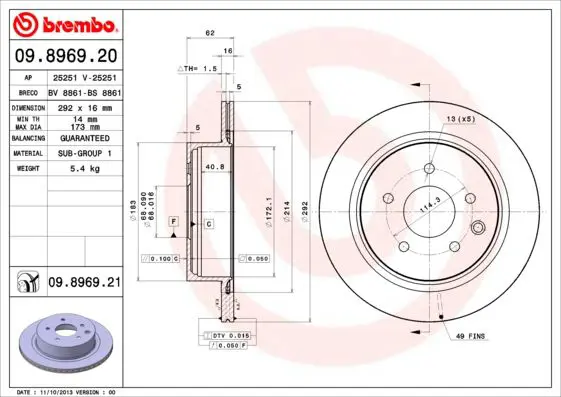 Handler.Part Brake disc BREMBO 09896921 1