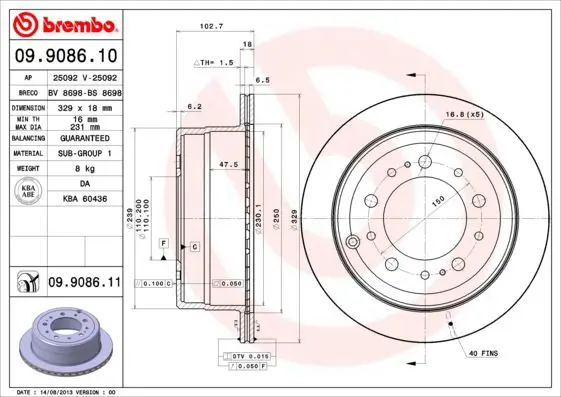 Handler.Part Brake disc BREMBO 09908611 1