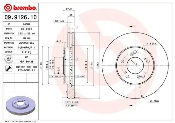 Handler.Part Brake disc BREMBO 09912610 1