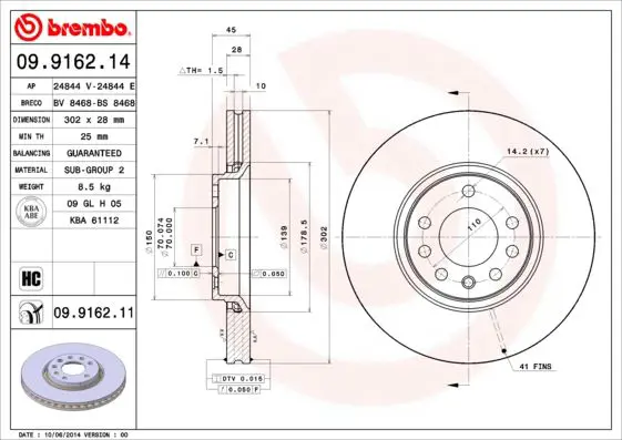 Handler.Part Brake disc BREMBO 09916211 1