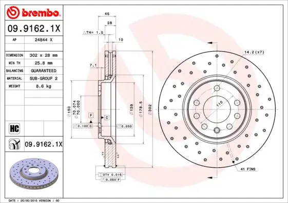 Handler.Part Brake disc BREMBO 0991621X 1