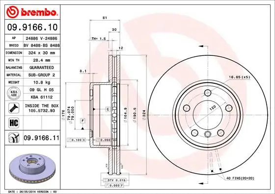 Handler.Part Brake disc BREMBO 09916610 1