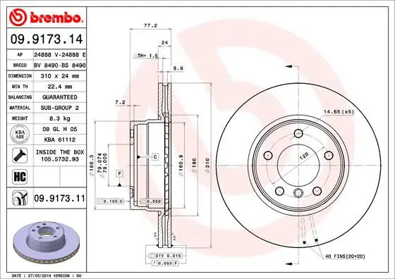 Handler.Part Brake disc BREMBO 09917311 1