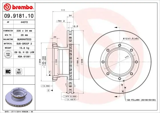 Handler.Part Brake disc BREMBO 09918110 1