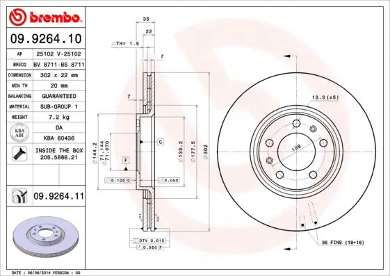 Handler.Part Brake disc BREMBO 09926411 1