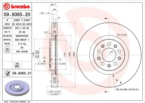 Handler.Part Brake disc BREMBO 09936521 1