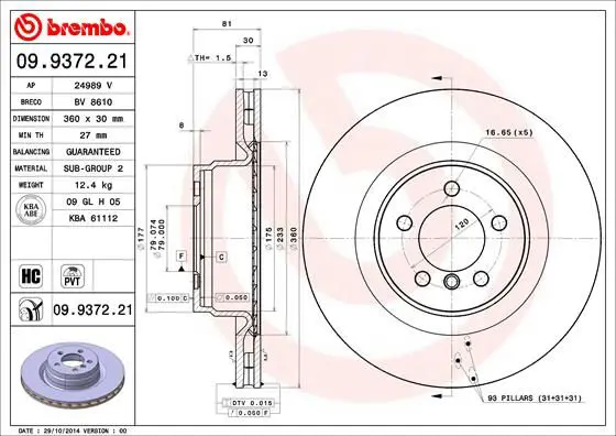 Handler.Part Brake disc BREMBO 09937221 1