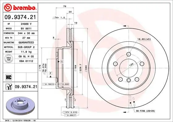 Handler.Part Brake disc BREMBO 09937421 1