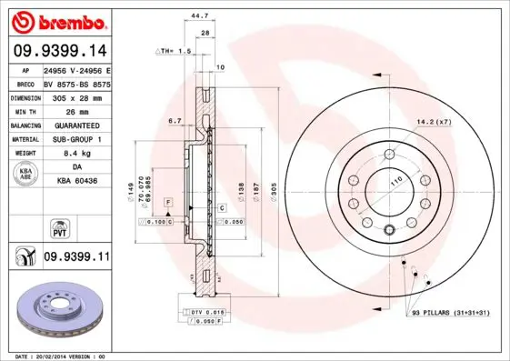 Handler.Part Brake disc BREMBO 09939911 1