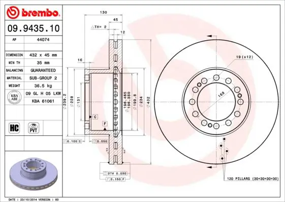 Handler.Part Brake disc BREMBO 09943510 1