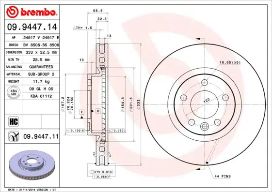 Handler.Part Brake disc BREMBO 09944711 1