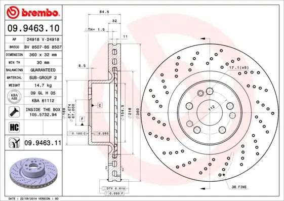 Handler.Part Brake disc BREMBO 09946311 1