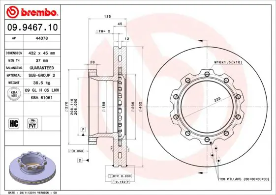 Handler.Part Brake disc BREMBO 09946710 1