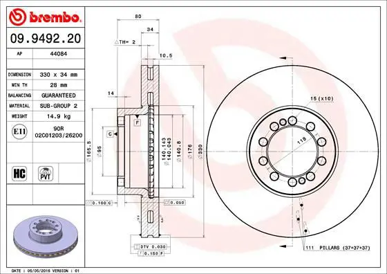 Handler.Part Brake disc BREMBO 09949220 1