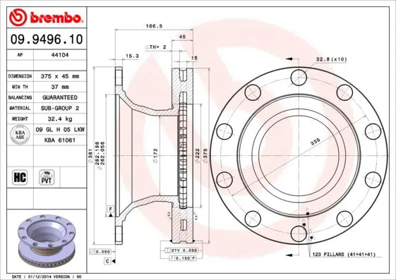 Handler.Part Brake disc BREMBO 09949610 1