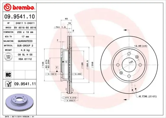 Handler.Part Brake disc BREMBO 09954111 1