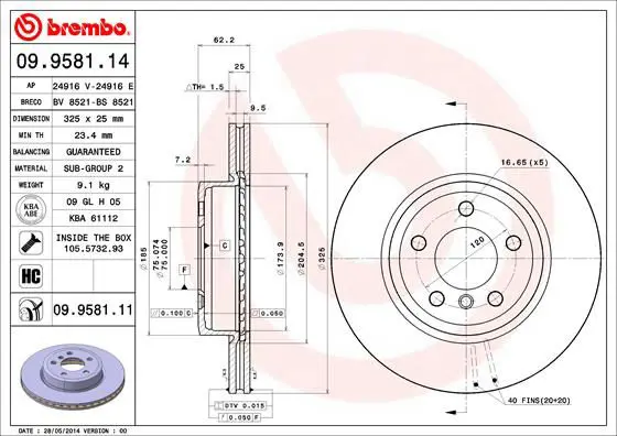 Handler.Part Brake disc BREMBO 09958111 1