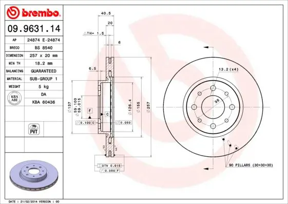 Handler.Part Brake disc BREMBO 09963114 1