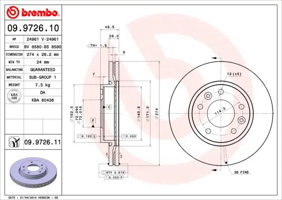 Handler.Part Brake disc BREMBO 09972611 1