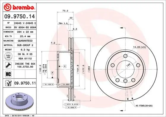 Handler.Part Brake disc BREMBO 09975011 1