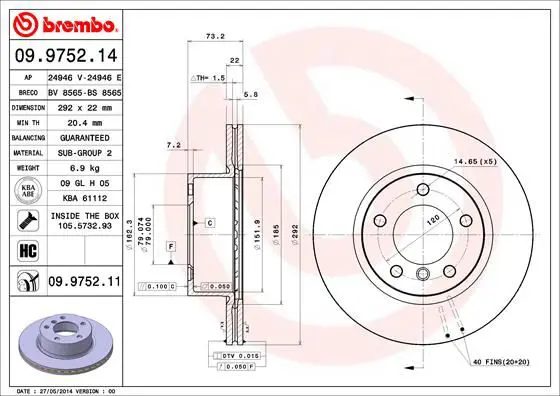 Handler.Part Brake disc BREMBO 09975211 1