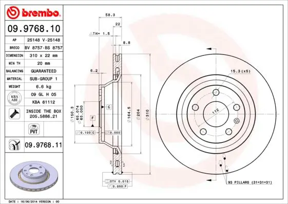 Handler.Part Brake disc BREMBO 09976811 1