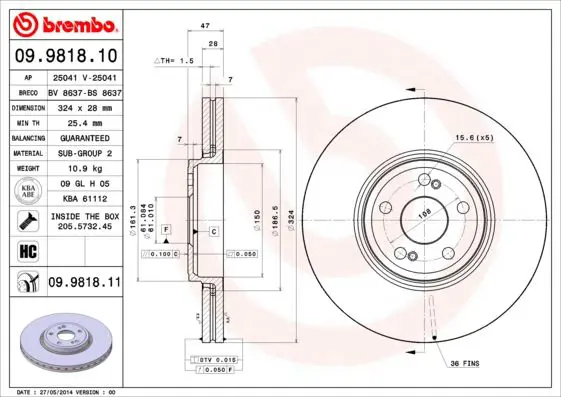 Handler.Part Brake disc BREMBO 09981811 1