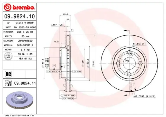 Handler.Part Brake disc BREMBO 09982411 1