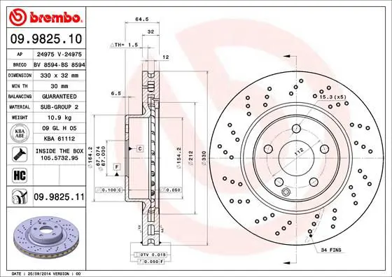 Handler.Part Brake disc BREMBO 09982511 1