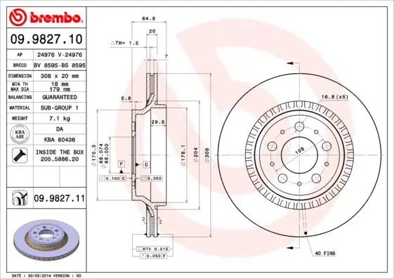 Handler.Part Brake disc BREMBO 09982711 1