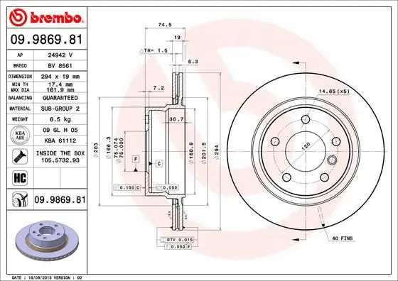 Handler.Part Brake disc BREMBO 09986981 1