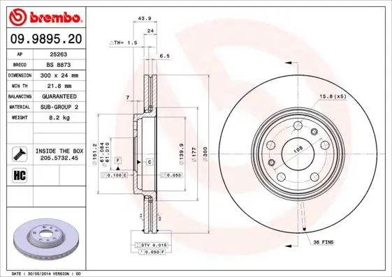 Handler.Part Brake disc BREMBO 09989520 1