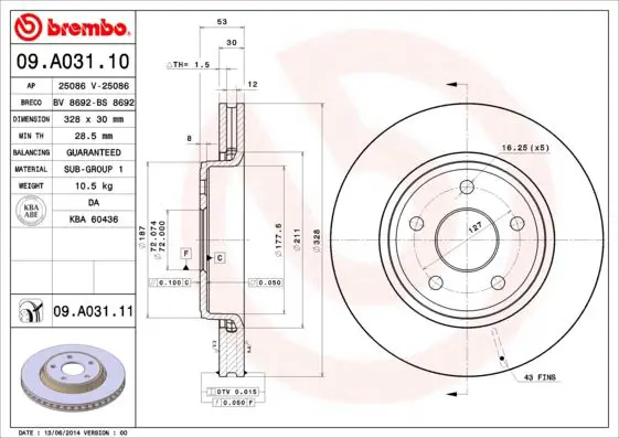 Handler.Part Brake disc BREMBO 09A03111 1