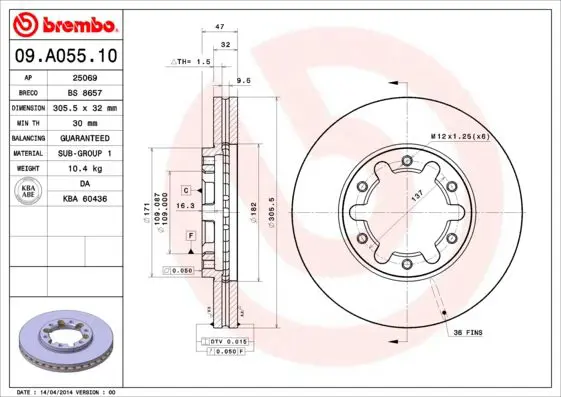 Handler.Part Brake disc BREMBO 09A05510 1