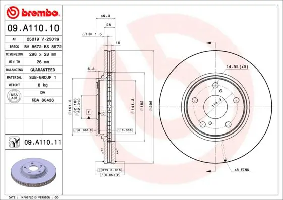 Handler.Part Brake disc BREMBO 09A11011 1