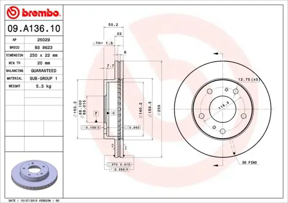 Handler.Part Brake disc BREMBO 09A13610 1