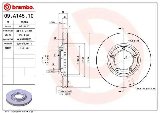 Handler.Part Brake disc BREMBO 09A14510 1