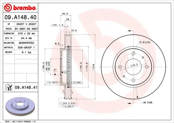 Handler.Part Brake disc BREMBO 09A14841 1