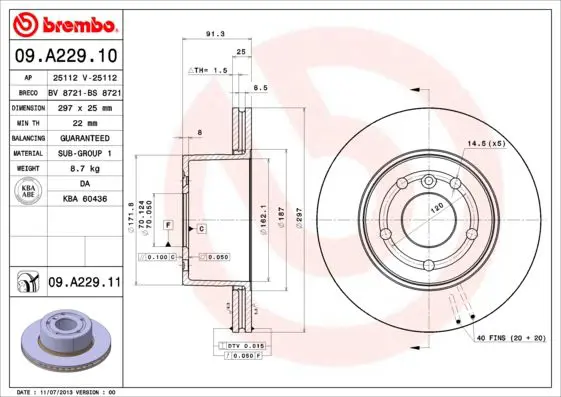 Handler.Part Brake disc BREMBO 09A22911 1