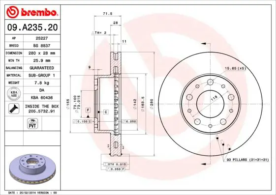 Handler.Part Brake disc BREMBO 09A23520 1