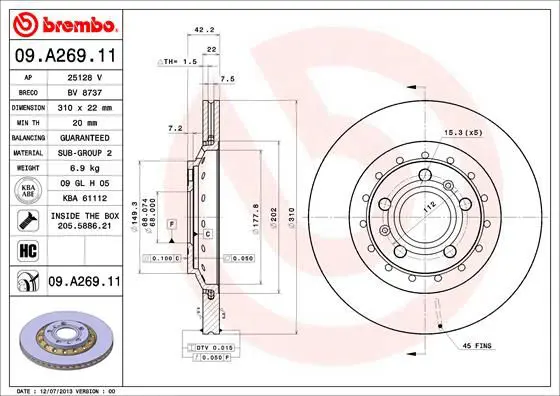 Handler.Part Brake disc BREMBO 09A26911 1