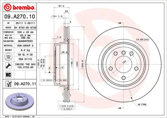 Handler.Part Brake disc BREMBO 09A27011 1