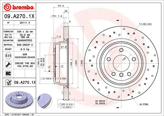 Handler.Part Brake disc BREMBO 09A2701X 1