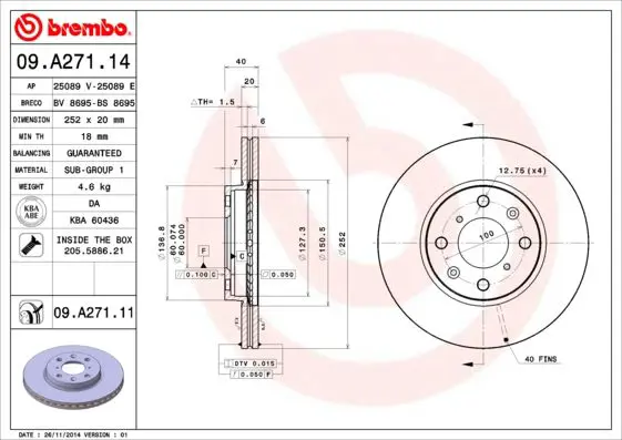 Handler.Part Brake disc BREMBO 09A27111 1